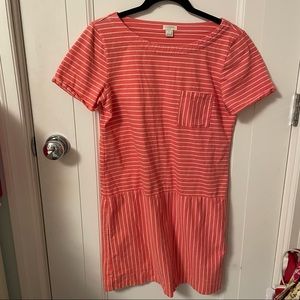 J crew T shirt dress with vertical and horizontal stripes and pocket, size s